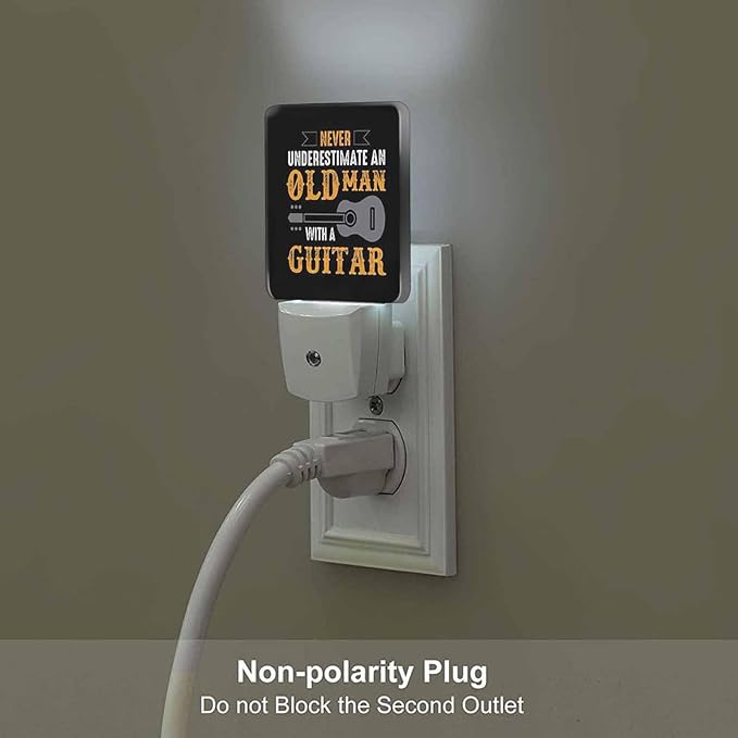 LED Night Light,Guitar Saying Quotes LED Night Light Plug into Wall with Dusk to Dawn Light Sensor White Energy Efficient Nightlight for Bedroom Bathroom Hallway Living Room Kitchen