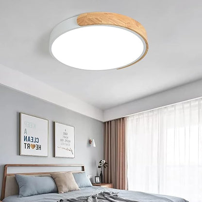 LED Ceiling Light Fixture,12 Inch Modern Wood Recessed Ceiling Lights, Dimmable Light,White 24W Close to Ceiling Lighting Flush Mount Living Room Bedroom,3000K-6000K
