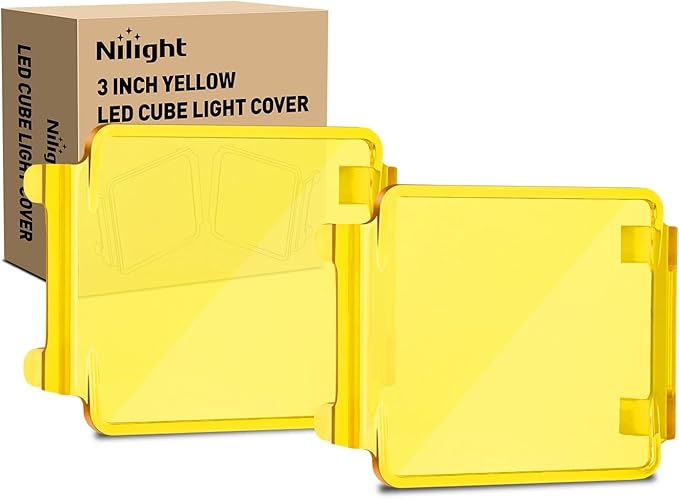 Nilight 3 inch Cube Light Pod Cover 2 PCS Yellow Protective Covers Durable Polycarbonate Lens Waterproof Dustproof Scratch-Proof for Square Lights Off Road Driving Lighting