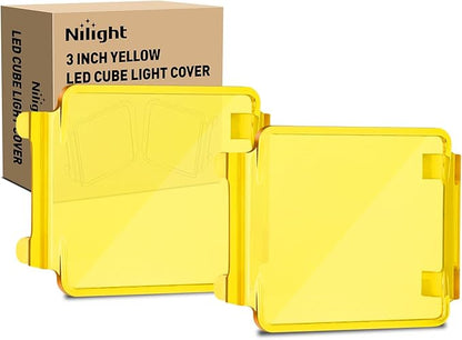 Nilight 3 inch Cube Light Pod Cover 2 PCS Yellow Protective Covers Durable Polycarbonate Lens Waterproof Dustproof Scratch-Proof for Square Lights Off Road Driving Lighting