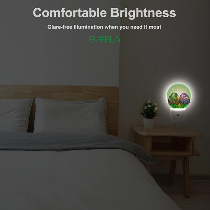 EKOBLA Happy Easter Plug-in Night Light, Colorful Easter Egg LED Nightlight with Auto Sensor for Bedroom & Bathroom