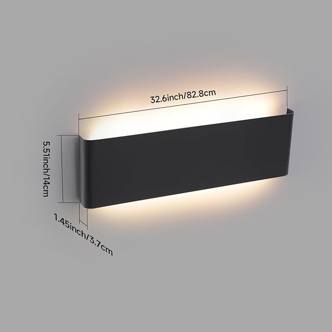 Mille Luckiole 32.6Inch Bathroom Vanity Mirror Light,5-in-1 CCT 3000K/3500K4000K/5000K/6500K Selectable Hallway LED Wall Light,Modern LED Sconce Wall for Stairwell,Bedroom,32W Black 1 Pack