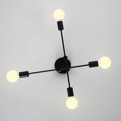 Garwarm Black Semi Flush Mount Ceiling Light Fixture, 4-Light Modern Industrial Sputnik Chandelier Light Fixture, Flush Mount Ceiling Lamp for Kitchen Dining Room Bedroom Foyer Entryway Hallway Closet