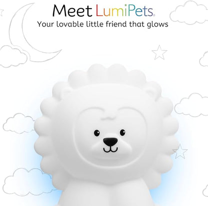 Lumipets Remote Control Silicone Night Light for Kids - Lion Design with 9 Soft Colors & Sleep Timer - Rechargeable, Battery-Operated Lamp for Bedroom | Baby Nursery, Toddler, Girls, Boys