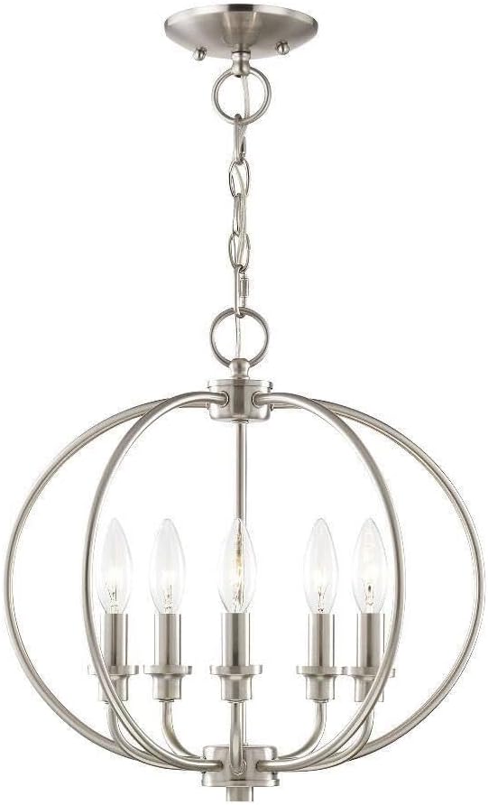 Livex Lighting 4665-91 Milania 5-Light Convertible Hanging Lantern/Ceiling Mount, Brushed Nickel