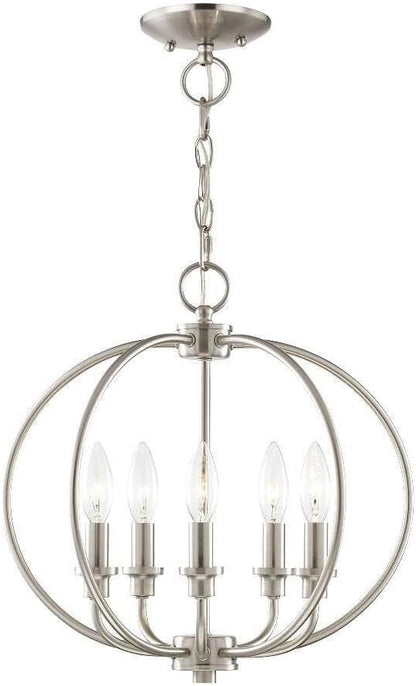 Livex Lighting 4665-91 Milania 5-Light Convertible Hanging Lantern/Ceiling Mount, Brushed Nickel