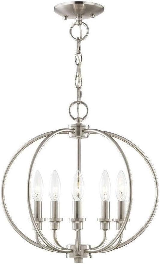Livex Lighting 4665-91 Milania 5-Light Convertible Hanging Lantern/Ceiling Mount, Brushed Nickel