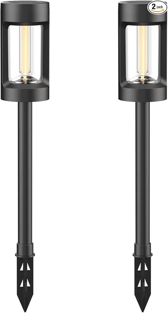 Solar Lights Outdoor，2 Pack Solar Pathway Lights with Acrylic Wick and 3000K IP65 Waterproof Lights for Lawn Patio Walkway Driveway Decor Landscape