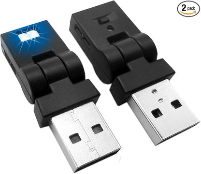 2PCS Mini USB LED Car Light, 5V Adjustable Brightness 8 Colors RGB Dynamic Vehicle Night Atmosphere Lighting, Auto Ambient Lamp Decoration Accessories, Universal Fit