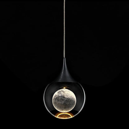 JoollySun Crystal LED Pendant Light: Black Modern Mini Light Fixtures Ceiling Hanging for Kitchen Island Bathroom
