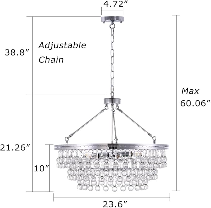 TOCHIC Modern Crystal Chandelier for Dining Room, 24 inch Chrome Chandeliers Light Fixtures Ceiling Hanging Crystal Pendant Lighting for Living Room, Kitchen Island Light, Bedroom Chandelier, 3 Tiers