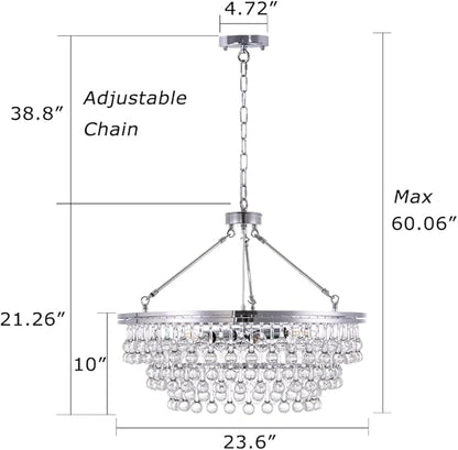 TOCHIC Modern Crystal Chandelier for Dining Room, 24 inch Chrome Chandeliers Light Fixtures Ceiling Hanging Crystal Pendant Lighting for Living Room, Kitchen Island Light, Bedroom Chandelier, 3 Tiers