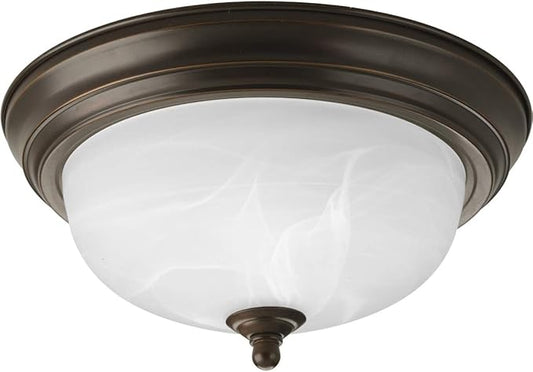 Progress Lighting 1-Light Ceiling Light, Flush Mount Ceiling Light Fixture for Interior Kitchen Lights, Hallway, Bedroom, Living Room, 11-3/8-Inch by 5-1/2-Inch, Antique Bronze, Alabaster Glass Shade