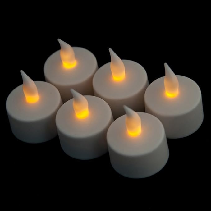 CD-RC-6ST-A Rechargeable LED Electric Candles, Flameless Flickering Tea Lights, Set of 6, Amber Color