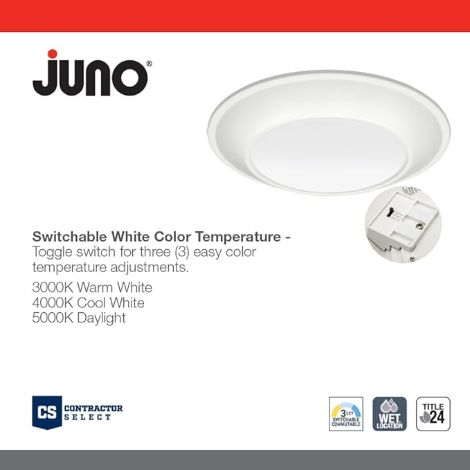 Juno JSBT 4-Inch SlimBasics Tapered Disk Downlight, Switchable, White (1 Pack)