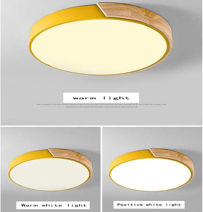 LED Ceiling Light Fixture,20 Inch Modern Wood Recessed Ceiling Lights,Dimmable Light,36W Yellow Close to Ceiling Lighting Flush Mount Living Room Bedroom,3000K-6000K