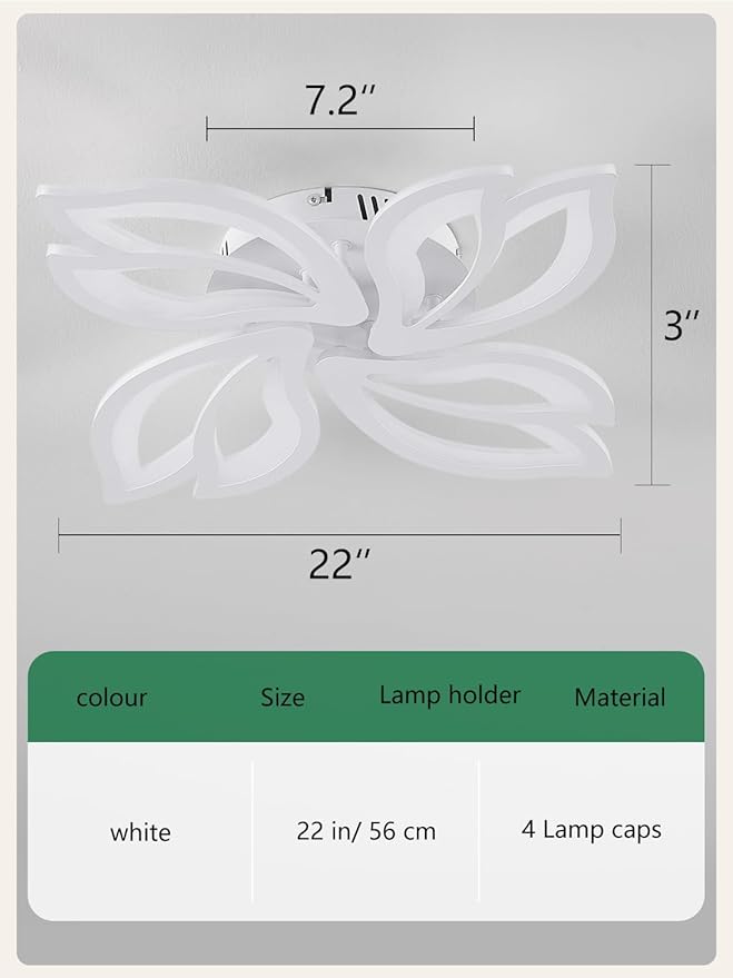 22" Modern White Flower Dimmable LED Light Fixtures, Geometric Low Profile Flush Mount Ceiling Light for Bedroom, Kitchen, Living Room