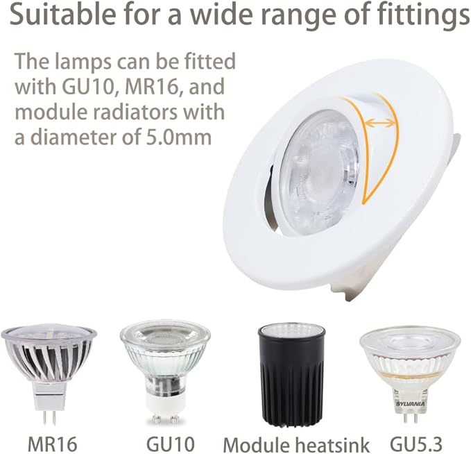 Lucky Star Pack of 6 pcs JX-9705-6 LED Downlight Fixture Housing MR16 Cut Out Size: 2.8inch GU5.3 Metal Trimless Recessed Round Frame.Ceiling Spotlights Mounting Frame.