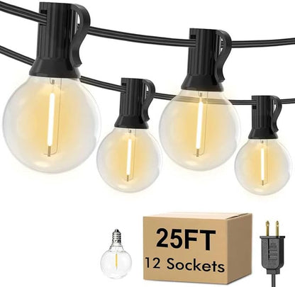 ‌Outdoor String Lights 25FT, Waterproof Patio Lights with 12+1 G40 Shatterproof Bulbs, Connectable Hanging Outdoor Lights for Backyard, Garden, Porch, Gazebo, Party Decor