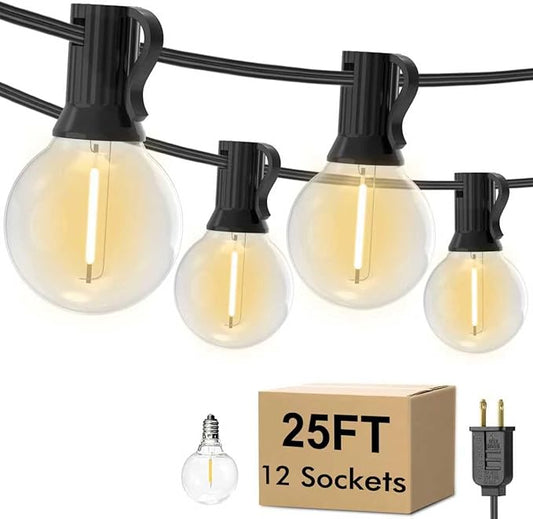 ‌Outdoor String Lights 25FT, Waterproof Patio Lights with 12+1 G40 Shatterproof Bulbs, Connectable Hanging Outdoor Lights for Backyard, Garden, Porch, Gazebo, Party Decor