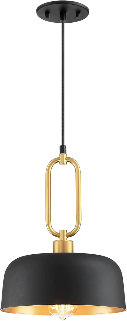 Industrial Pendant Lighting Fixture, Black and Gold Farmhouse Pendant Light, Adjustable Kitchen Lights Ceiling Hanging for Kitchen Island Hallway Dining Room 3 Pack