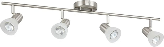 XiNBEi Lighting Track Light, Modern Fixed Rail Lighting with Glass, 4 Light Kitchen Ceiling Light Brushed Nickel XB-TR1237-4-BN