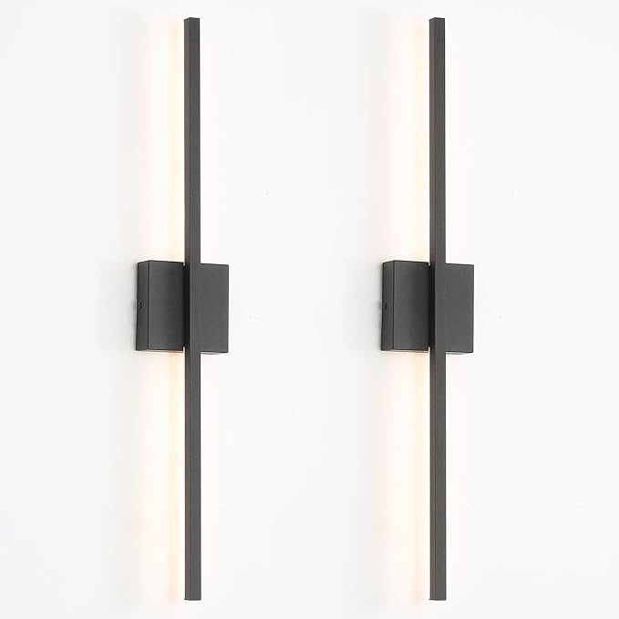 Wall Sconces Set of Two, 28 Inch Dimmable LED Wall Sconce Modern Black Sconces Set of 2 for Bathroom, Living Room, Bedroom, Hardwired 3000K (2 Pack)
