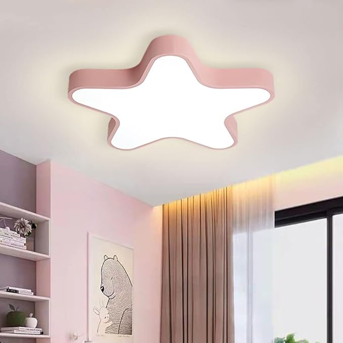 LED Ceiling Light Fixture, Modern Pentagram Recessed Ceiling Lights, 3000K-6000K Dimmable Light, Close to Lighting Flush Mount Living Room Pendant Lamps (Pink, 20inch)