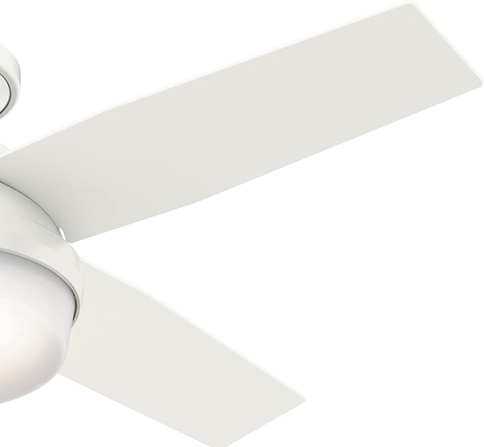 Hunter 44 inch Indoor Ceiling Fan with LED Light and Remote Control - White Modern Ceiling Fan, Low Profile Mount, 4 Blades, For Bedroom, Living Room, or Kitchen, Quiet - Dempsey 59244, Fresh White
