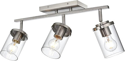 BONLICHT Modern Semi-Flush Mount Ceiling Light 3-Light Adjustable Ceiling Spotlight Brushed Nickel Kitchen Track Lighting Fixtures Industrial Wall Vanity Light Fixture with Clear Glass Shade