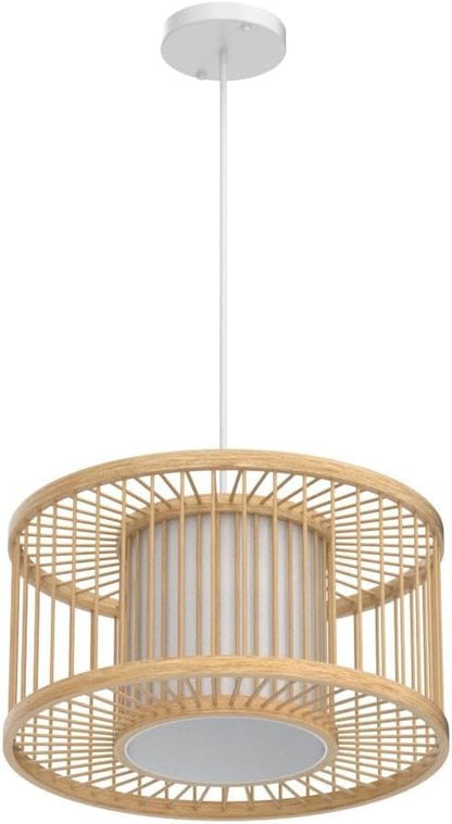 Boho Rattan Pendant Lights, 15.8" Coastal Drum Wicker Hanging Light Japanese Country Light for Dining Room Kitchen Living Room Bedroom, 1-Light E26 Base