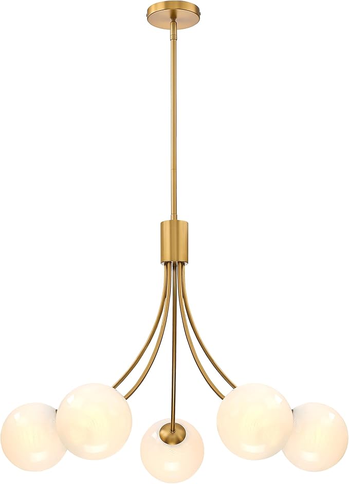 Bubble Chandelier, Modern Sputnik Dining Room 5-Light Chandelier with Gold Finish and Glass Globes for Kitchen Bedroom Foyer and Living Room