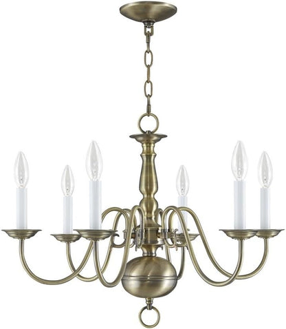 Livex Lighting 5006-04 Williamsburgh 6 Light Black Chandelier, Black/Antique Brass