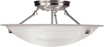 Livex Lighting 4274-91 North Port 3 Light Brushed Nickel Semi Flush Mount with White Alabaster Glass Large (20 inches)
