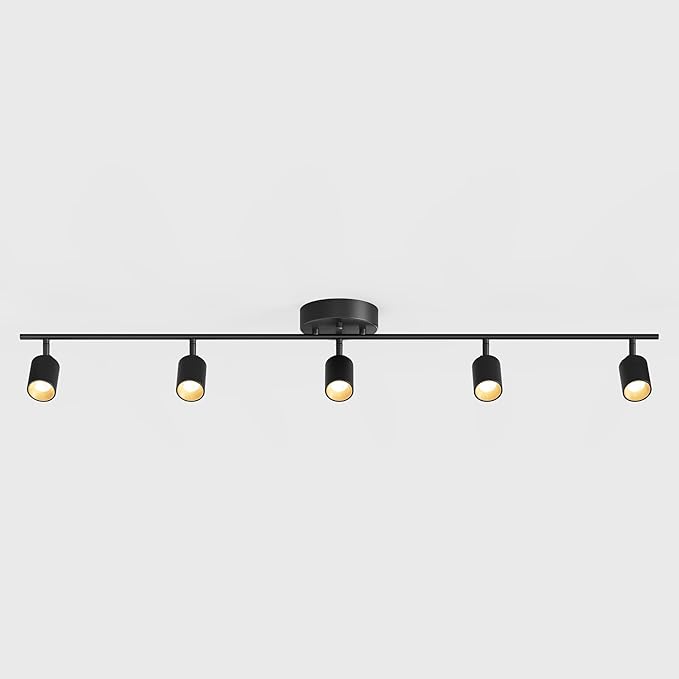 Shura Black 5-Light 5CCT Track Light with Rotatable Heads, 5 Color Selectable, Integrated LED Bulbs, 4 ft Track Light Kit, 2275 Lumen