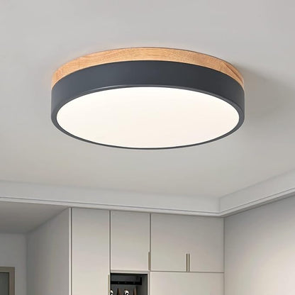 Yiisem Dimmable Wood LED Flush Mount Ceiling Light, 5CCT 2700K-6000K Modern Round Close to Ceiling Lighting Fixtures, Minimalist Grey Ceiling Lamp for Bedroom, Kitchen, Laundry Room, Hallway