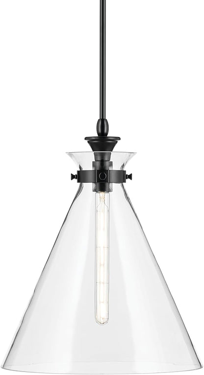 Kichler Laria 1-Light Pendant, Updated Traditional Light, Sloped Ceiling Compatible, for Kitchen with Clear Glass in Black (19.75" x 16"), 52775BKCLR