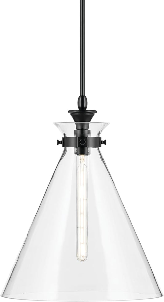 Kichler Laria 1-Light Pendant, Updated Traditional Light, Sloped Ceiling Compatible, for Kitchen with Clear Glass in Black (19.75" x 16"), 52775BKCLR
