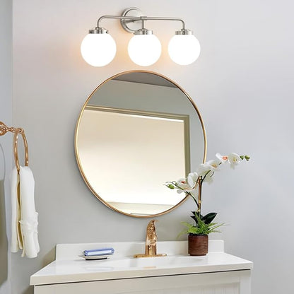 Bathroom Light Fixtures Over Mirror, 22.4'' Brushed Nickel Modern Vanity Lights with Milk White Glass Globe Shades 3-Light Farmhouse Wall Sconce Lighting