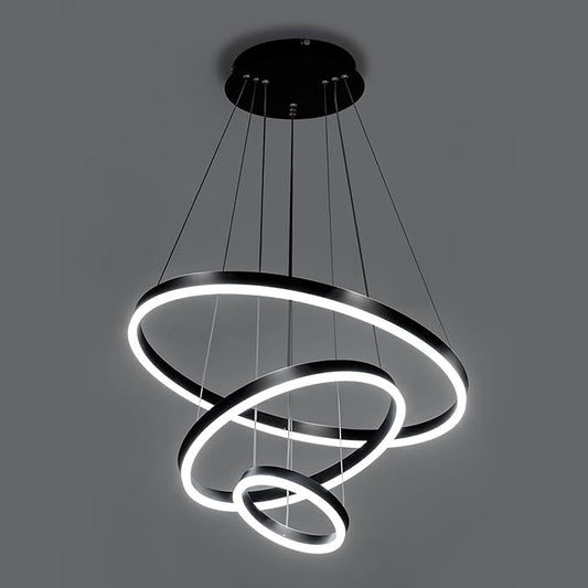 Modern LED Pendant Light, Black Circular Chandelier Fixture, Adjustable Height Circular Entrance Pendant Light, Suitable for Restaurants, Kitchens, Islands, Living Rooms, Cafes, Etc. (4000K)