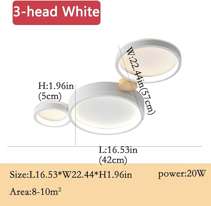 3-Lights LED Ceiling Light Fixture,22 Inch Modern Ceiling Lights Flush Mount Wooden 20W Dimmable Chandelier for Living Room Bedroom Kitchen,3000K/4000K/6000K Temperatures Selectable White