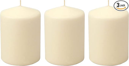 Stonebriar Unscented Pillar Candles – 35 Hour Burn Time, Long-Lasting Wax Candles for Weddings, Holidays, Home Décor & Special Events, Pack of 3, Ivory, 3" x 4"