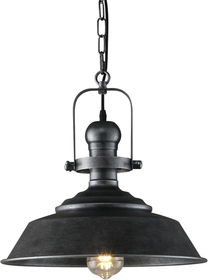 14.2 Inch Silver Black Farmhouse Pendant Light for Kitchen Island, Rustic Industrial Hanging Ceiling Light with Hand-Painted Finish, Modern Bar Lighting for Dining Room & Porch