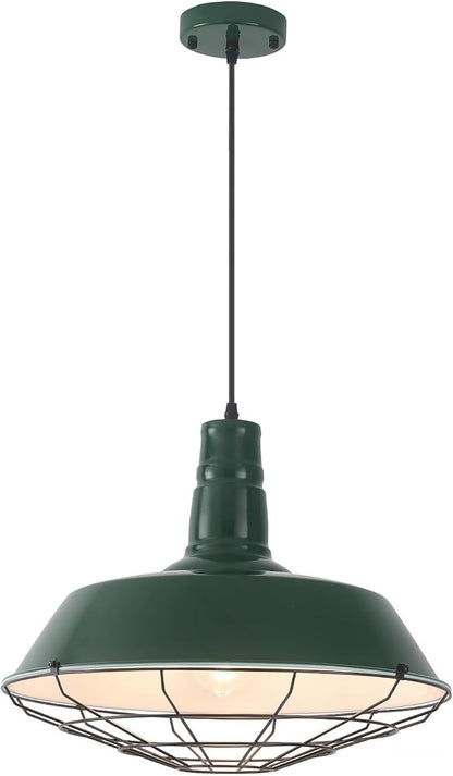 Green Farmhouse Pendant Lights Kitchen Island 1 Pack, 18.1 Inch Large Barn Pendant Light, Oversized Industrial Pendant Light with Wire Cage, Island Pendant Lights for Kitchen Barn Warehouse