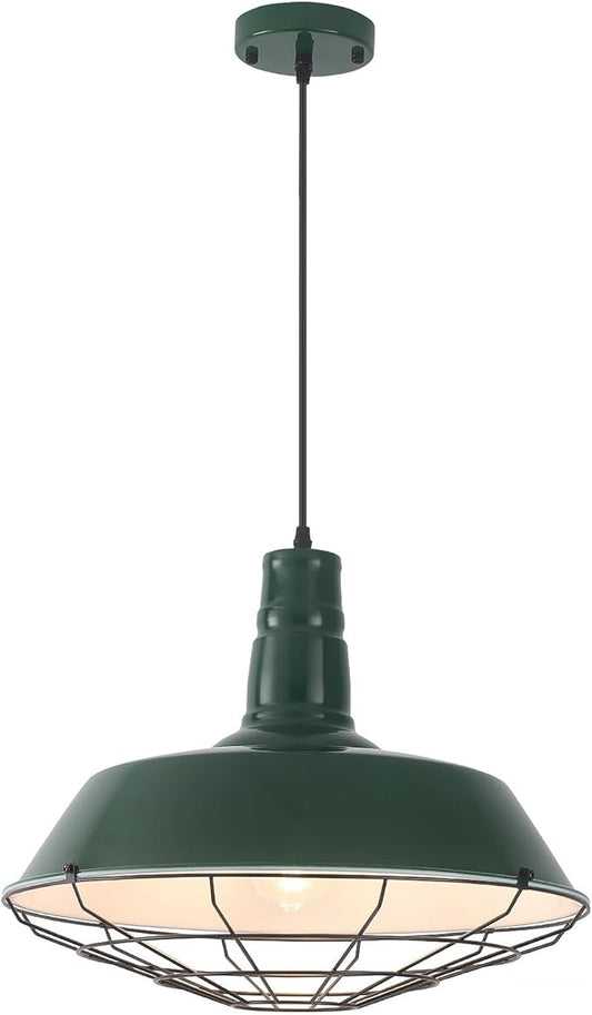 Green Farmhouse Pendant Lights Kitchen Island 1 Pack, 18.1 Inch Large Barn Pendant Light, Oversized Industrial Pendant Light with Wire Cage, Island Pendant Lights for Kitchen Barn Warehouse