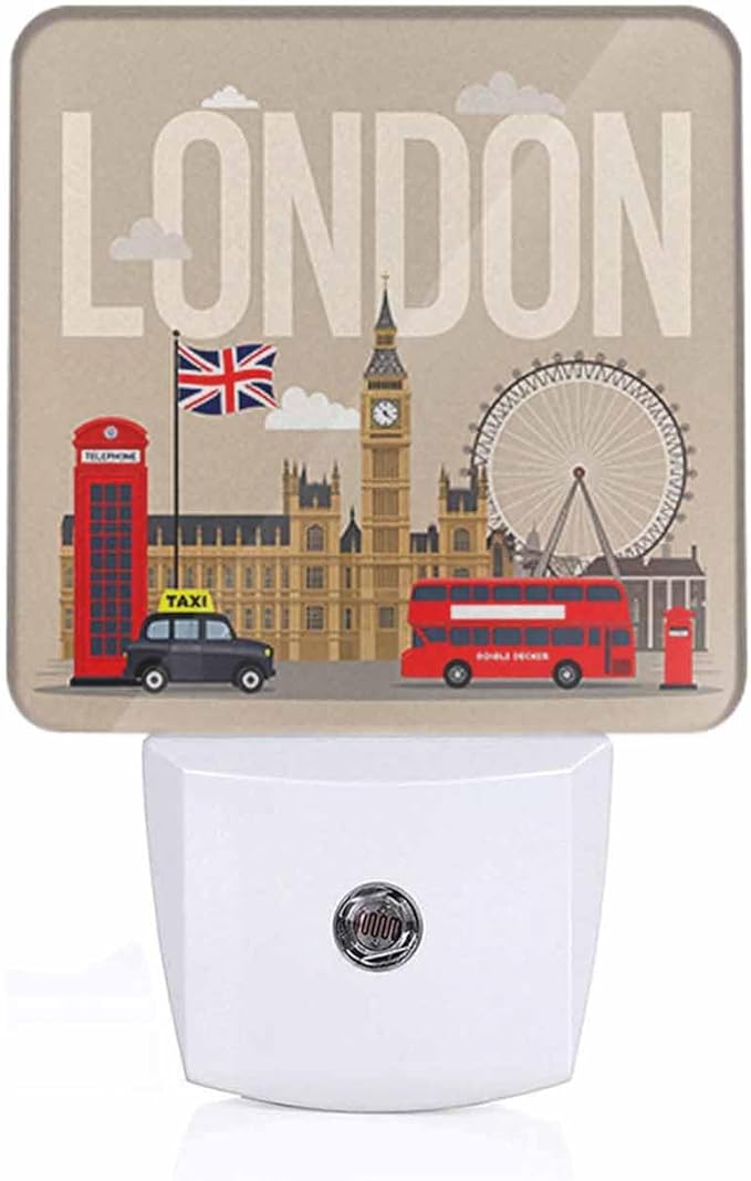 London Night Light Landmark City Bus Station 0.5W Night Lights Auto LED Lamp Energy Saving Square Lights for Room Bedroom Bathroom