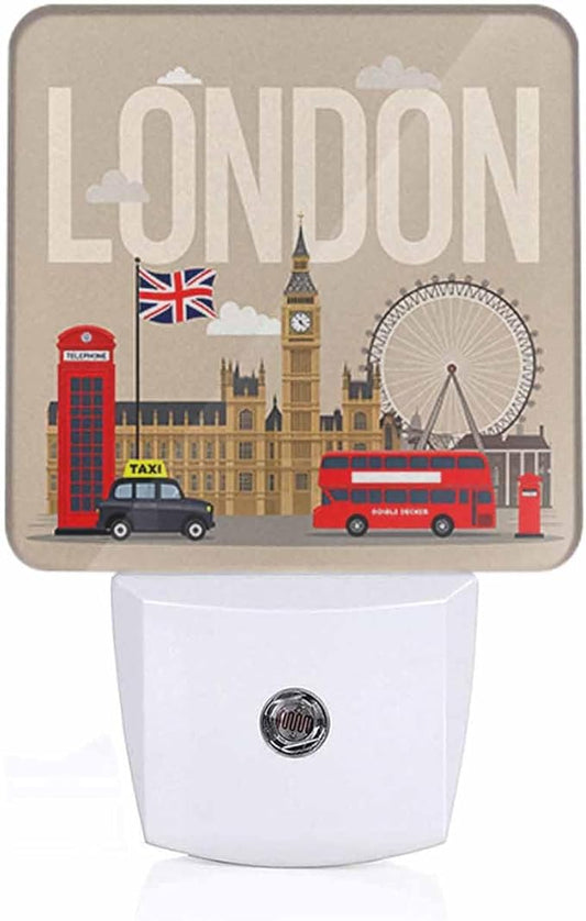 London Night Light Landmark City Bus Station 0.5W Night Lights Auto LED Lamp Energy Saving Square Lights for Room Bedroom Bathroom