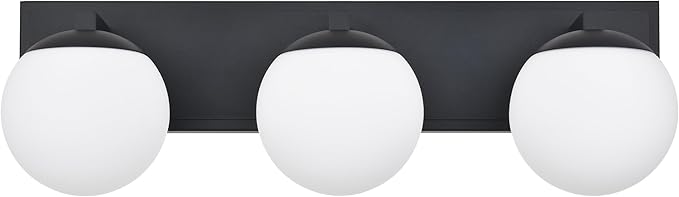 Black Bathroom Vanity Light Fixtures, 3-Light Globe Bathroom Lighting Fixtures Over Mirror, Modern Wall Lights for Living Room, Long Backplate, Standard E26 Base, Textured Black