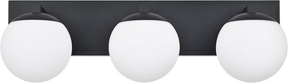 Black Bathroom Vanity Light Fixtures, 3-Light Globe Bathroom Lighting Fixtures Over Mirror, Modern Wall Lights for Living Room, Long Backplate, Standard E26 Base, Textured Black