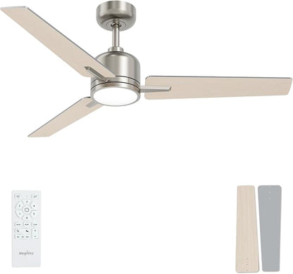 52 inch Ceiling Fans with Lights and Remote, Brushed Nickel Ceiling Fan, 6 Speed Reversible, 3CCT, Dimmable, Noiseless, 3 Blades, Quiet DC Motor, Silver Ceiling Fan for Bedroom, Indoor and Outdoor